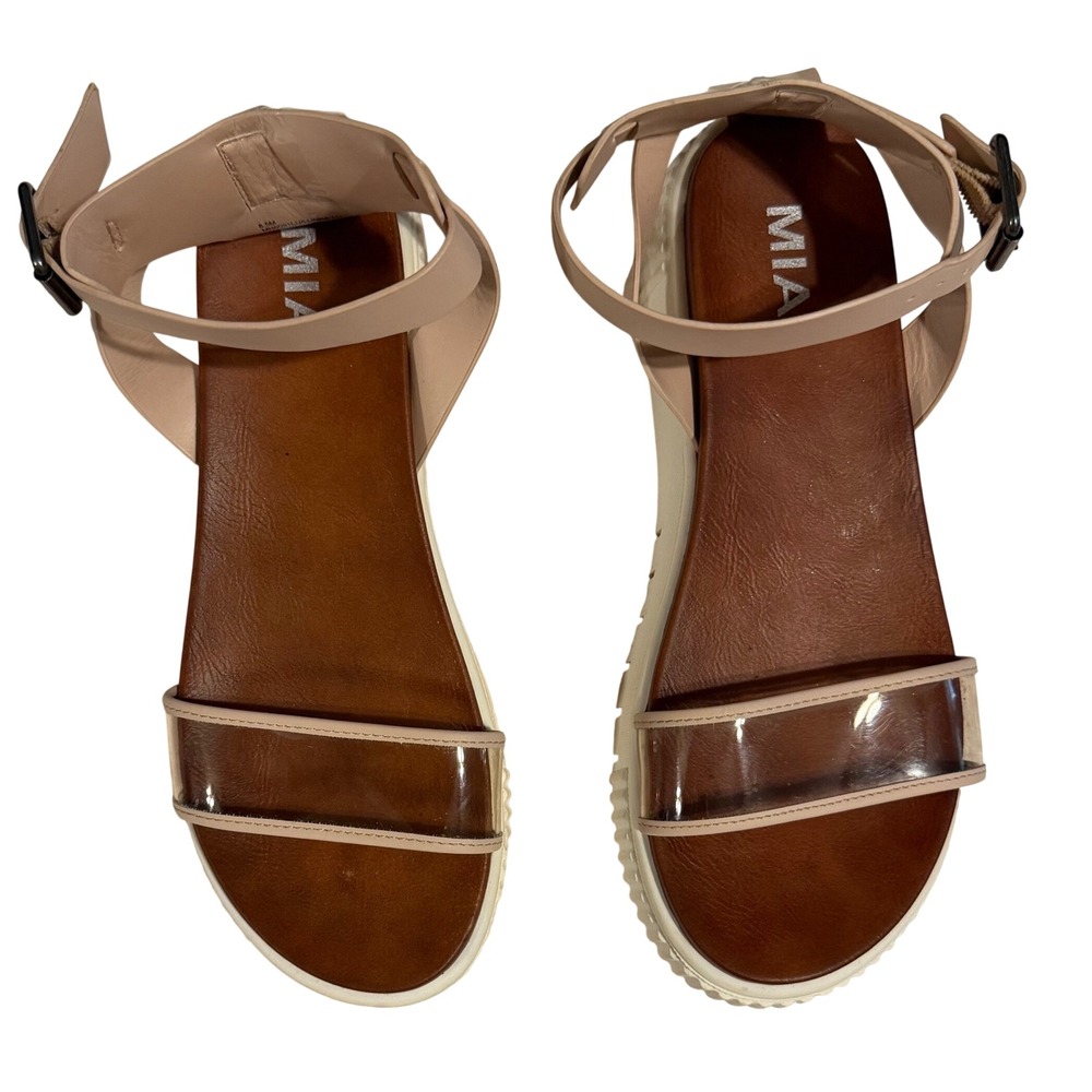 MIA Lunna Nude Clear Strap Platform Sandals Women 8.5 Flatform Lug Sole MH0091LU - Picture 2 of 10